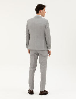 Gri Ex. Slim Fit %100 Y_n _izgili Tak_m Elbise