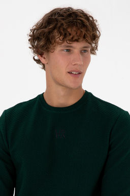 Erkek Regular Fit Bisiklet Yaka Koyu Ye_il Sweatshirt Sepette S_rpriz _ndirim