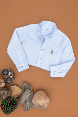 Голубая базовая рубашка с длинным рукавом для мальчика