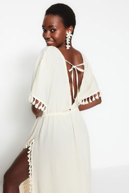 TRENDYOLMILLA Bej Maxi Dokuma Puskullu Plaj Elbisesi TBESS22EL0842  фото 7
