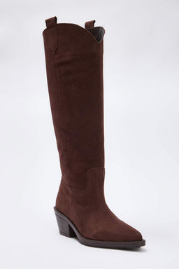 Kahverengi Suet Sivri Burun Blok Topuklu Kad?n Kovboy Cizme TAKAW26CZ00038 - Trendyolmilla фото 3