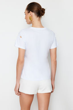 TRENDYOLMILLA Siyah Brode Nak?sl? Basic/Regular Kal?p Orme T-Shirt TWOSS24TS00069  фото 20