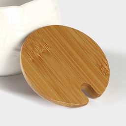 Сахарница с ложкой на бамбуковой подставке BellaTenero, 350 мл, фарфор, белая  фото 3