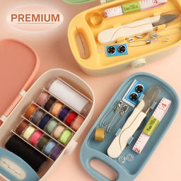 Швейный набор Premium, 43 предмета, в двухъярусном боксе, 15.5×6 см, МИКС