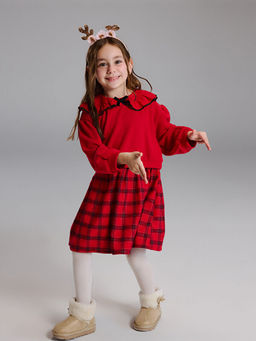 Ekose Desenli K?z ?ocuk Elbise