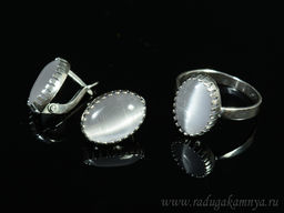 Кольцо Серьги с кошачьим глазом, цв.серый размер 17