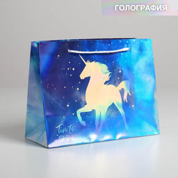 Пакет подарочный голографический Unicorn, 23 18 10 см