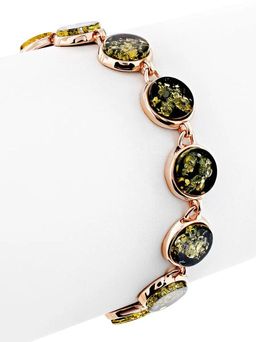 Стильный браслет из золоченого серебра и натурального янтаря зелёного цвета Фурор - Амберхолл фото 3