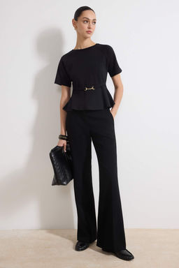 Sar? Peplum Reglan Kol K?sa Kollu Aksesuar Detayl? Interlok Orme Bluz TWOSS26BZ00242 - Trendyolmilla фото 6