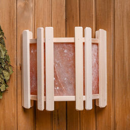 Абажур для бани и сауны с окошечками и гималайской солью, липа, 29.5×33×13.5 см, настенный, угловой, 3 плитки, «Добропаровъ»