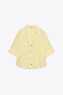 CROPPED LINEN BLEND SHIRT - Zara фото 7