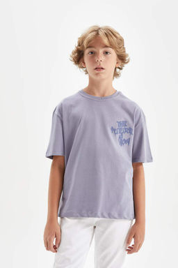 Футболка оверсайз с круглым вырезом и принтом для мальчиков с короткими рукавами - Defacto фото 2