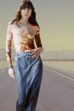 Zara юбка с джинсовым принтом