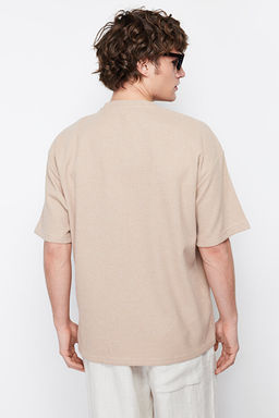 Camel Oversize/Geni_ Kesim Bisiklet Yaka K_sa Kollu Basic Dokulu T-shirt TMNSS22TS00049 - Trendyolmilla фото 2