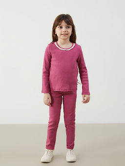 Bisiklet Yaka Basic K?z ?ocuk Bluz ve Tayt 2li