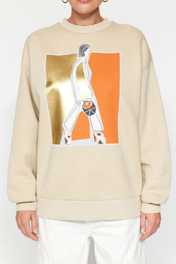 Tas Varak Bask?l? Kal?n Ici Polarl? Bisiklet Yaka Oversize Orme Sweatshirt TWOAW24SW00132 - Trendyolmilla фото 4