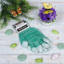 Цена за 12 шт. Перчатки нейлоновые "Аурэль" с ПВХ покрытием облив пальцев и точкой, зеленый меланж 8 р-р ДоброСад