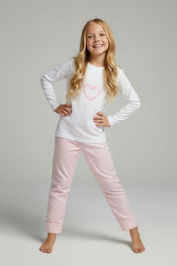 Pudra K?z Cocuk Bask?l? Pijama Set Orme Alt-Ust Tak?m TKDAW26PT00007