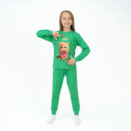 Пижама детская зеленая кошка ПЖ-1818 (152, 80)