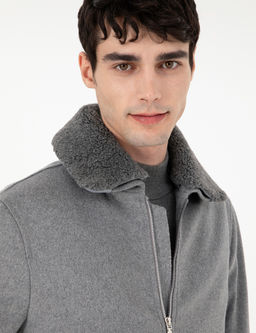 Gri Y_n Kar___ml_ Regular Fit Ka_e Mont