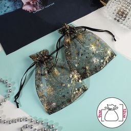 Цена за 100 шт. Мешочек подарочный Звёздные вспышки, 10x12, цвет чёрный с золотом