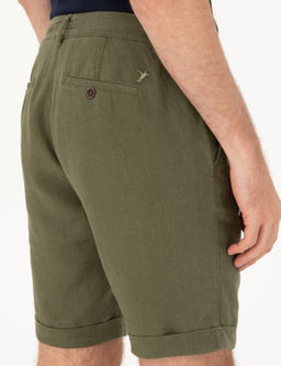 Льняные шорты стандартного кроя цвета хаки с эластичной резинкой на талии - Cacharel фото 6