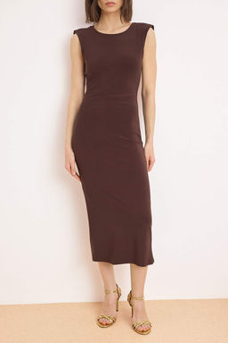 Kahverengi Saten Maxi Astarl? Party Elbise TPRSS26EL00083