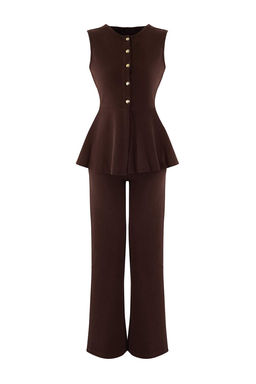 Kahverengi Selanik Dugmeli Belden Ac?lan Wide Leg/Palazzo Alt Orme Alt - Ust Tak?m TWOAW26AU00092 - Trendyolmilla фото 5