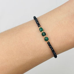 Баслет из черной Шпинели и Малахита 18,5 см + - Радуга самоцветов фото 3