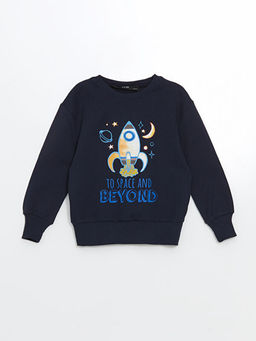 Bisiklet Yaka Bask?l? Erkek Bebek Sweatshirt