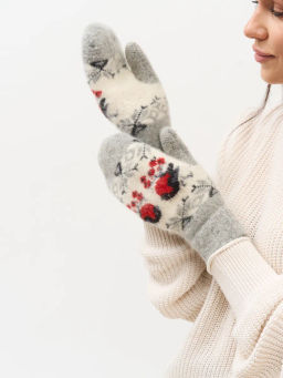 Варежки женские Два снегиря с орнаментом КРУГ 3428-3 - Рассказовские варежки фото 3