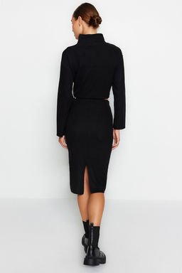 Trendyolmilla Siyah Normal Bel Selanik/Triko Gorunumlu Midi Kalem Orme Etek TWOAW24ET00030  фото 5