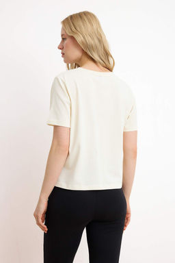 Ekru Bask?l? Regular/Normal Kal?p K?sa Kollu Tok %100 Pamuk Orme T-Shirt TWOSS26TS00091 - Trendyolmilla фото 4
