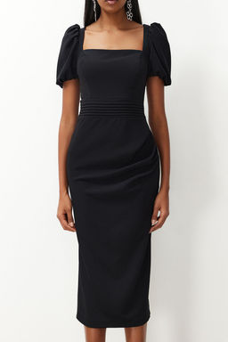 Siyah Bel Detayl? Vucuda Oturan Dokuma Elbise TPRSS24EL00158 - Trendyolmilla фото 4