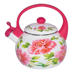 EM-1328 Чайник эмалированный со свистком 2,5 л,"Пионы"(6)