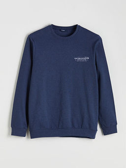 Bisiklet Yaka Bask?l? Erkek Sweatshirt