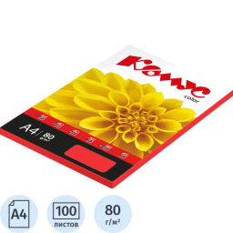 Бумага цветная Комус Color (красный интенсив), 80г, А4, 100 л.  фото 2