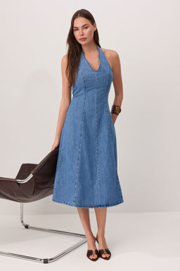 Mavi Halter Yaka Maxi Denim Elbise TWOSS26EL00275 - Trendyolmilla фото 2