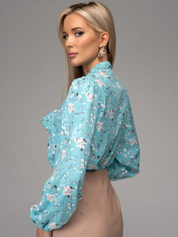 Блузка Бант (голубой/цветы)