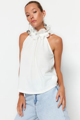 Trendyolmilla Ekru Yaka Detayl? Smart Krep Orme Bluz TWOSS23BZ00932  фото 2