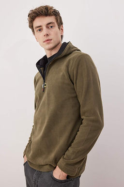 Haki Slim/Dar Kesim Polar Fermuarl_ Kap__onlu Sweatshirt TMNAW26SW00064