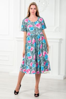 Платье женское с рукавами из кулирки Шейла пион на сером - Амадэль фото 10