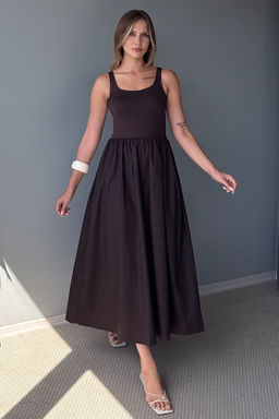 Kahverengi Belden Ac?lan Dokuma Maxi Elbise TWOSS25EL00868 - Trendyolmilla фото 2