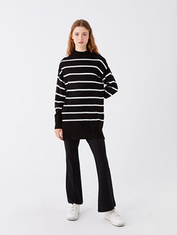 Yar?m Bal?k?? Yaka ?izgili Uzun Kollu Kad?n Triko Tunik