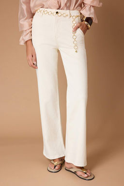 Ekru Zincir Kemer Detayl? Yuksek Bel Az Esnek Wide Leg Jeans TWOSS26JE00186 - Trendyolmilla фото 5