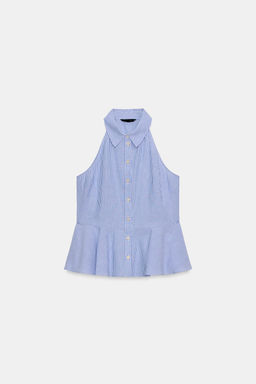 CAMISA HALTER RAYAS PEPLUM / Crudo / Azul - Zara фото 7