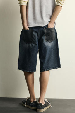 BERMUDA DENIM BAGGY FIT COMBINADO CUERO / Azul - Zara фото 6