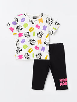 Bisiklet Yaka K?sa Kollu Minnie Mouse Bask?l? K?z Bebek Ti??rt ve Tayt 2li Tak?m