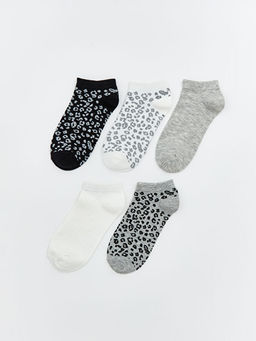Leopar Desenli Kad?n Patik ?orap 5li
