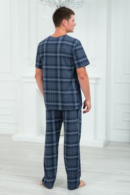 Пижама мужская из футболки с коротким рукавом и брюк из кулирки Макс темно-синяя клетка - Амадэль фото 5